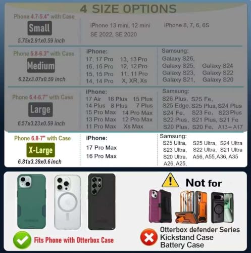 Cell Phone Holster for iPhone 17 16 Pro Max, Samsung Galaxy Ultra S25 S24 S23 S22 S21 Note 20+ Plus Note 10+ A23 A13 A21 A54 5G Google Pixel Pro Case with Belt Clip (Fits Phone with Otterbox Case on) - size: X-Large