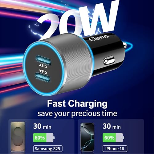6 Pack 40W USB C Car Charger,Dual 20W Port Cigarette Lighter Adapter-Grey - color: Grey