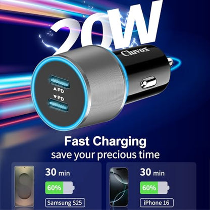 6 Pack 40W USB C Car Charger,Dual 20W Port Cigarette Lighter Adapter-Grey - color: Grey