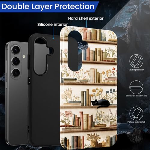 Compatible with Samsung Galaxy S26 Plus Case,Glossy Case All-Round Protection Shockproof Anti-Scratches TPU Cover,Cases for Man Woman-Bookshelf Books Plants Cat - color: Bookshelf Books Plants Cat, size: Galaxy S26 Plus