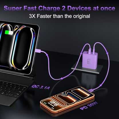 USB C Charger Block Fast Charging,60W Phone Charger USBC Wall Plug Adapter - color: Purple-2Pack