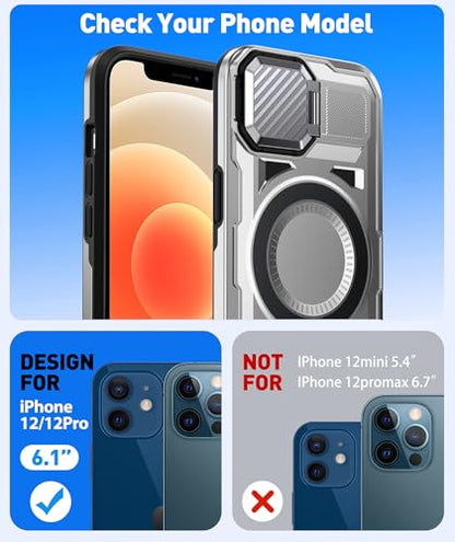 DASFOND Shield Series for iPhone 12/12 Pro Case with Camera Stand Cover [Compatible with MagSafe] Full Body Military Shockproof Protection Heavy Duty Rugged Magnetic Phone Case iPhone 12/12 Pro, Gray - color: Gray, size: Camera Stand iPhone 12/12 Pro