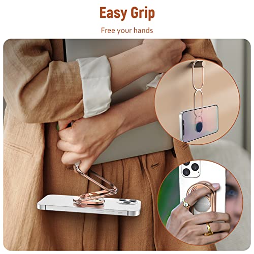 Phone Ring Holder Finger Kickstand 360°Rotation Cellphone Back Grip Foldable Cell Phone Stand for Desk Compatible with iPhone iPad Smartphones Tablets (Hollow Rosegold) - color: Hollow RoseGold