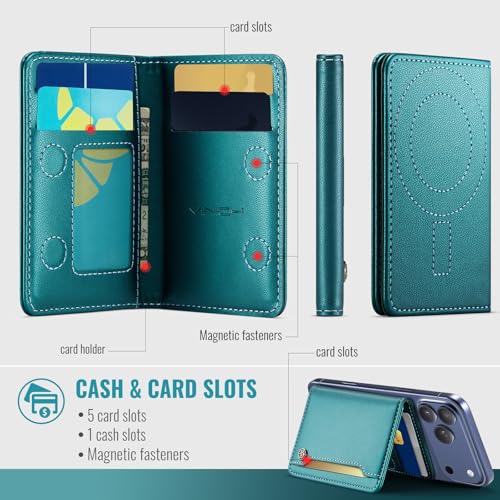 Vinich for MagSafe Wallet Magnetic RFID Blocking Card Holder, Bluish Green - color: Bluish Green