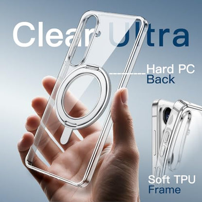 JETech 360° Rotatable Ring Stand Case for Samsung Galaxy S26, Clear | Compatible with MagSafe, Clear Back, Stand & Ring Holder, Shockproof Protection - color: Clear, size: Galaxy S26
