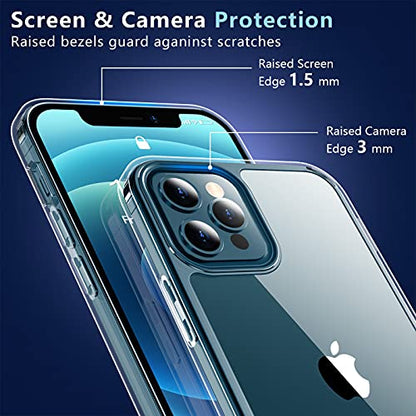 Designed for iPhone 12 case,iPhone 12 pro case,[Military Drop Protection] [Not Yellowing] Shockproof Slim Thin Phone Case for iPhone 12/12 Pro,Clear