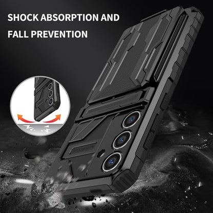 for Samsung Galaxy S24 FE Wallet Case with Card Holder, Black | Detachable Card Holder, Built-in Kickstand, with Screen Protectors, Military Grade, Full Body Shockproof - size: for Galaxy S24 FE - 6.7''