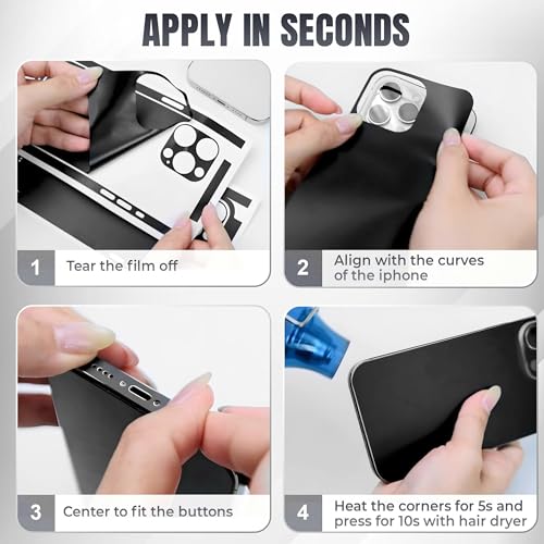 2Pcs Skin Wrap Compatible for iPhone 15 Pro – Slim Decal Vinyl Protective Film for Sides & Back – Sleek Fit, Premium Look – Compatible with All iPhone 15 Pro Cases - Black - color: Black