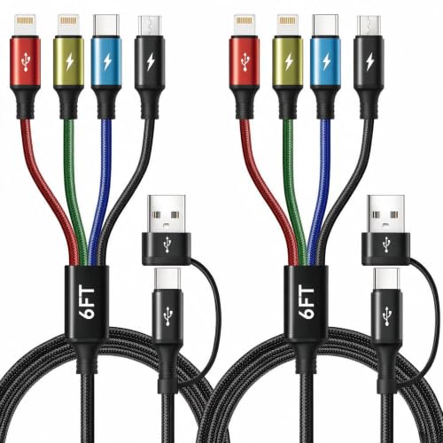 Minlu 6 in 1 Multi Charging Cable, USB A/USB C Charger Cable, 2 Pack 6Ft - size: 6 ft