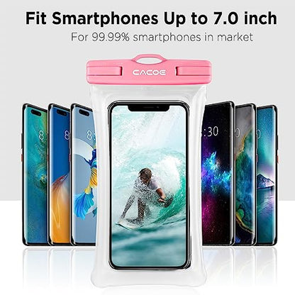 CACOE Floatable Waterproof Phone Pouch 2 Pack Up to 7.0",Blue+Pink | Floatable, IPX8 Waterproof Phone Case,Adjustable Lanyard,Dry Bags for Beach/Cruise/Travel/Camping/Kayak/Vacation Essentials - color: Blue+Pink