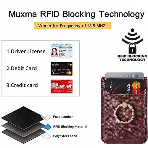 Phone Card Holder with Ring Grip for Back of Phone,Adhesive Stick-on Credit Card Wallet Pocket for iPhone,Android and Smartphones (Wine) - color: Wine