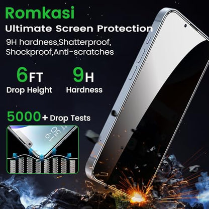 Romkasi 3 Pack Privacy Screen Protector for iPhone 14 6.1 Inch with 3 Pack Camera Lens Protector, Anti Spy Tempered Glass Film, Anti-Scratch, Touch Sensitive, Case Friendly - color: iPhone 14