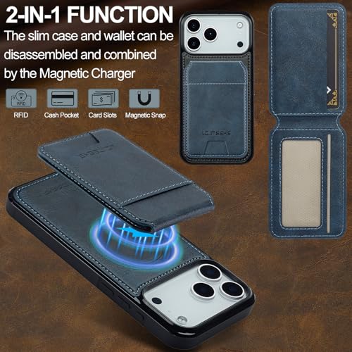 L3 2 in 1 Detachable Leather Wallet and Phone Cases Compatible with iPhone 17 Pro Max Case with Card Holder RFID Blocking, Compatible with Magsafe Charging 6.9 Kickstand (Blue, IP 17 Pro Max) - color: Blue, size: 6.9