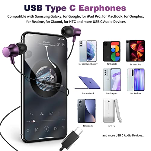 COOYA USB C Headphones Wired Earbuds for iPhone 18 Pro Max 17 16 15 Purple - color: Purple