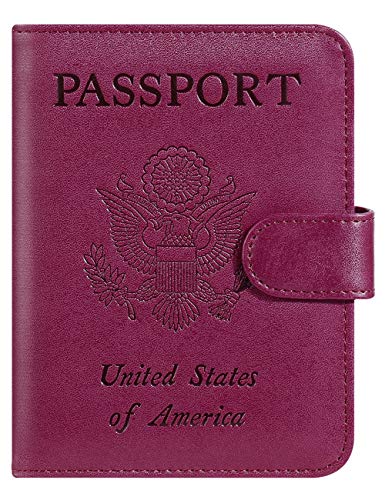 Passport Holder Cover Wallet RFID Blocking, Travel Essentials | Leather Card Case, Travel Accessories for Women Men, Purple - color: Purple