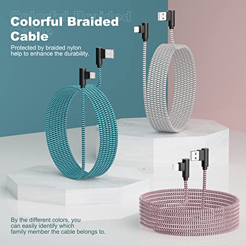 3 Pack iPhone Charger 10FT Right Angle Lightning Cable Fast Charging Cord - size: 10ft