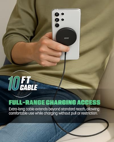 Galvanox Magnetic Wireless Charger for Samsung, 25W Fast Charging Pad with 30W PPS USB-C Wall Adapter, Removable USB-C Cable, LED Charging Indicator, Compatible with Galaxy S Series (10, Feet) - size: 10 FT