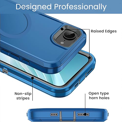 MXX for iPhone 16e & iPhone 17e Case, Rugged Heavy Duty 3-Layer Protective Cover,[Compatible with MagSafe] Shockproof Drop Resistant Dustproof Full Body Case – Blue/Grey - color: Blue
