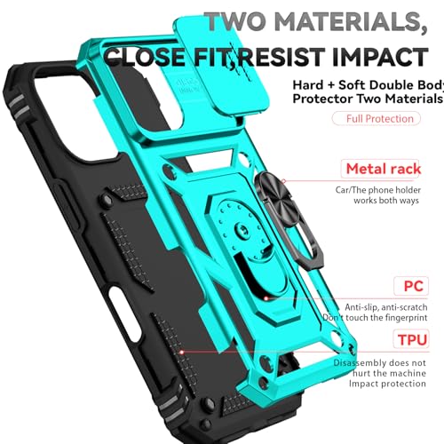for iPhone 17 Case, with Slide Camera Cover HD Screen Protector [Military Grade 16ft. Drop Tested] Ring Holder Kickstand Protective Phone Case for Apple iPhone 17, Mint - color: Mint w/ Slide Camera 2nd gen. Military Grade