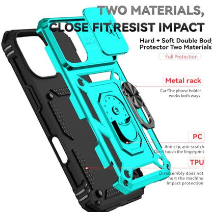 for iPhone 17 Case, with Slide Camera Cover HD Screen Protector [Military Grade 16ft. Drop Tested] Ring Holder Kickstand Protective Phone Case for Apple iPhone 17, Mint - color: Mint w/ Slide Camera 2nd gen. Military Grade