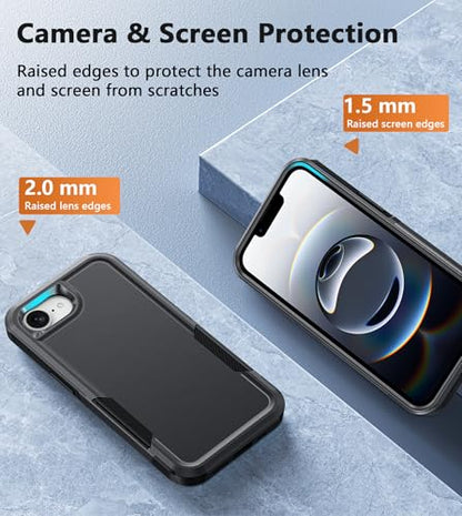 FNTCASE for iPhone 17e/16e Case | Dual Layer, Shockproof Protective, Military Grade Drop Proof Protection, Rugged Hybrid Matte Textured Rugged Hard - color: Black Dark