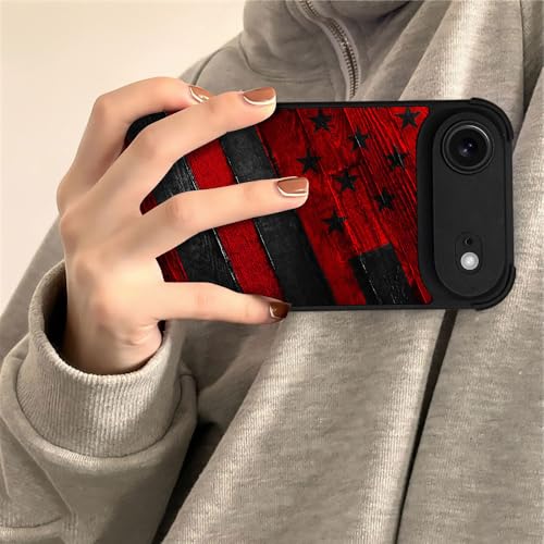 DJSOK Case for iPhone 17 Air,Compatible with MagSafe,Anti-Scratch Shockproof Case,Black Red Wood Grain American Flag - color: Black red wood grain American flag, size: iPhone 17 Air
