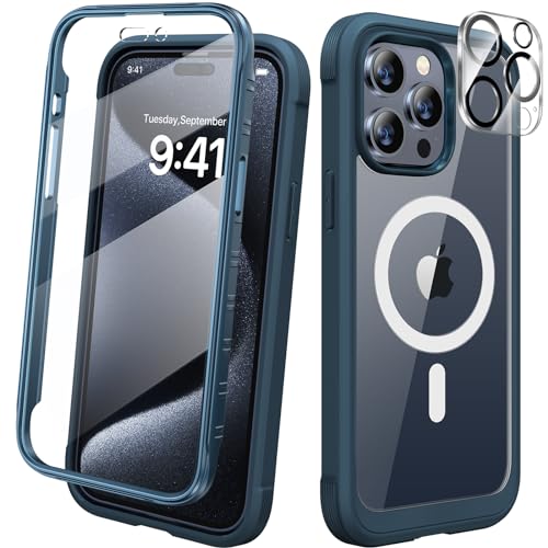 Diaclara Magnetic Designed for iPhone 15 Pro Max Case Full Body Bumper,[Compatible with MagSafe] Military Drop Proof Cover with Built-in Touch Sensitive Anti-Scratch Screen Protector,Blue - color: Blue, size: iPhone 15 Pro Max
