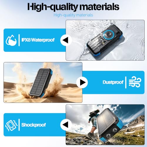 49800mAh Solar Power Bank with Hand Crank and 4 Cables, 3 in 1 Wireless Portable Charger with Camping Light & Compass, 25W Fast Charging USB C Battery for Camping Outdoor Emergency iPhone Android