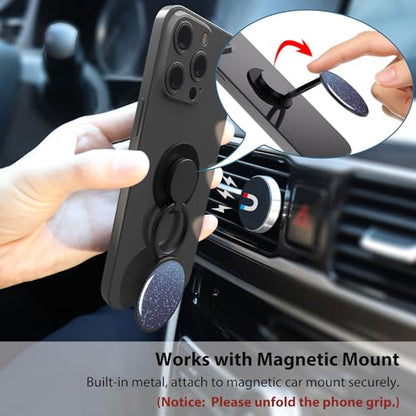 Phone Grip Holder, Phone Ring Holder Finger Kickstand, Adjustable Metal Cell Phone Rings Gripper Stand Work with Magnetic Car Mount for iPhone Samsung &Other Phones - Sky Blue - color: Sky Sparkle Blue