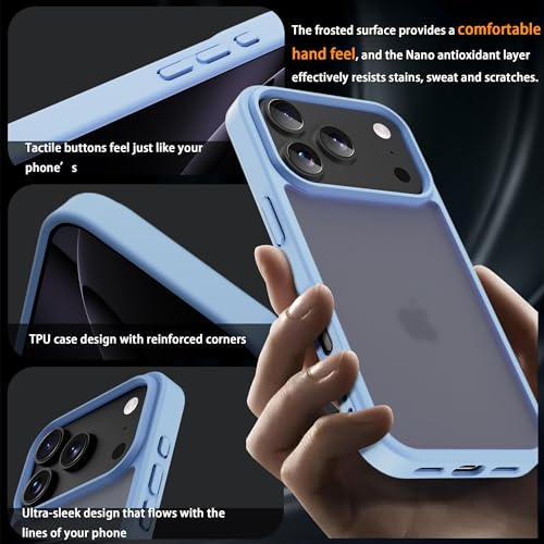 for iPhone 17 pro Case Translucent Matte Phone Cover, [10 FT Military Grade Drop Protection] Slim Durable Shockproof Protective Bumper (Light Blue, iPhone 17 pro) - color: Light Blue, size: iPhone 17 pro