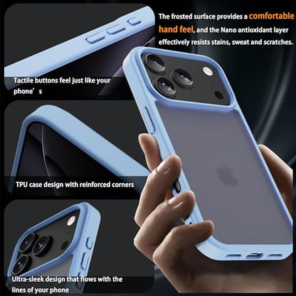 for iPhone 17 pro Case Translucent Matte Phone Cover, [10 FT Military Grade Drop Protection] Slim Durable Shockproof Protective Bumper (Light Blue, iPhone 17 pro) - color: Light Blue, size: iPhone 17 pro