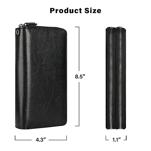 Small Compact Women Wallet RFID Blocking Genuine Leather Bifold Purse with ID Windows - color: 2-waxed Black, size: One Size