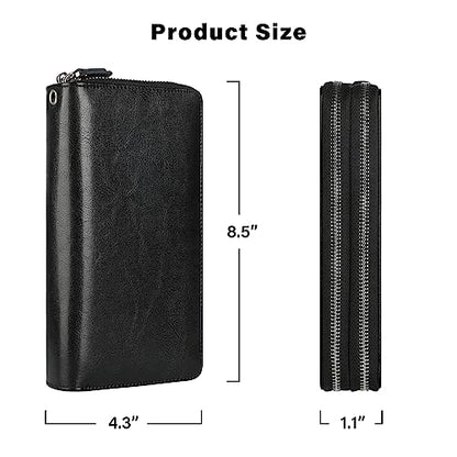 Small Compact Women Wallet RFID Blocking Genuine Leather Bifold Purse with ID Windows - color: 2-waxed Black, size: One Size