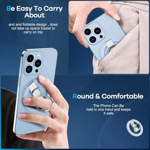 Blue Ergonomic Phone Ring Holder iPhone 11 12 13 14 15 16 17 Pro Max Magnetic Wireless Charging 360 Rotation Anti-Slip Grip Adjustable Kickstand Samsung Galaxy Pixel Foldable Secure Finger Loop - color: Blue Metal Holder