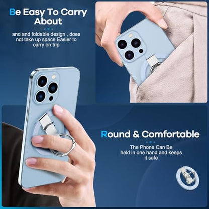 Blue Ergonomic Phone Ring Holder iPhone 11 12 13 14 15 16 17 Pro Max Magnetic Wireless Charging 360 Rotation Anti-Slip Grip Adjustable Kickstand Samsung Galaxy Pixel Foldable Secure Finger Loop - color: Blue Metal Holder