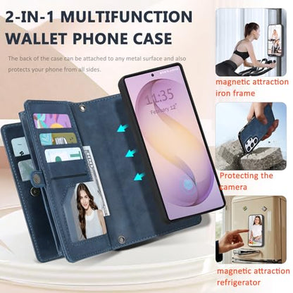 for Samsumg Galaxy S26 Ultra Wallet Case, Detachable Magnetic Phone Case,Faux Leather Strap Wallet,with RFID Blocking,Zipper Card Holder,Shoulder Straps (Darkblue) - color: Darkblue, size: Samsumg Galaxy S26 Ultra