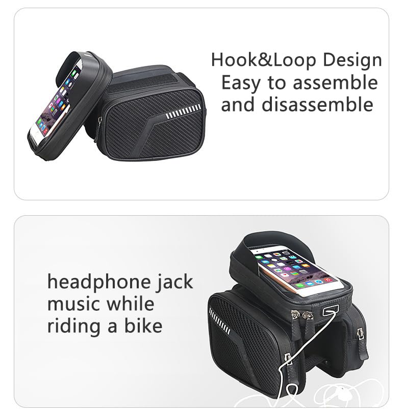 Bike Frame Bag with 2 Side Storage Pockets Bicycle Top Tube Phone Bag with Sensitive Touch Screen,Waterproof