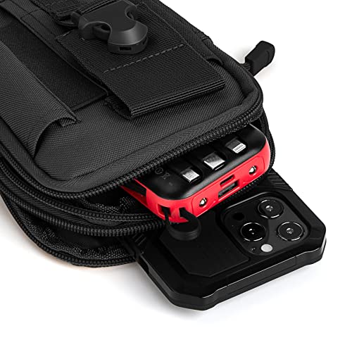Tactical Molle Phone Pouch Nylon Multi-Purpose EDC Pouch Utility Waist Bag Tool Holster with Shoulder Strap for 4.7"-6.7" Smartphone - color: Black