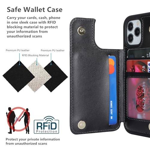 iCoverCase Compatible with iPhone 11 Pro Phone Case with Card Holder, Wallet Case for Women Men RFID Blocking PU Leather Protective Case 5.8 Inch (Black) - color: Black