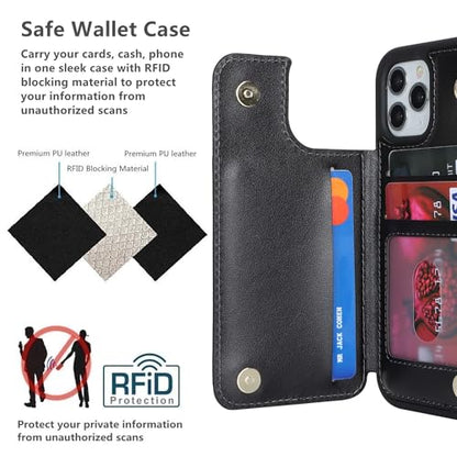 iCoverCase Compatible with iPhone 11 Pro Phone Case with Card Holder, Wallet Case for Women Men RFID Blocking PU Leather Protective Case 5.8 Inch (Black) - color: Black