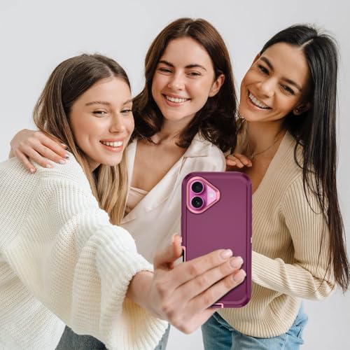 for iPhone 16 Case Heavy Duty Protective Shockproof Dropproof 3-Layer Full Body Protection [Without Screen Protector] Tough Rugged Cover for Apple iPhone 16 6.1 inch 2024,Purple/Pink - color: Purple/Pink