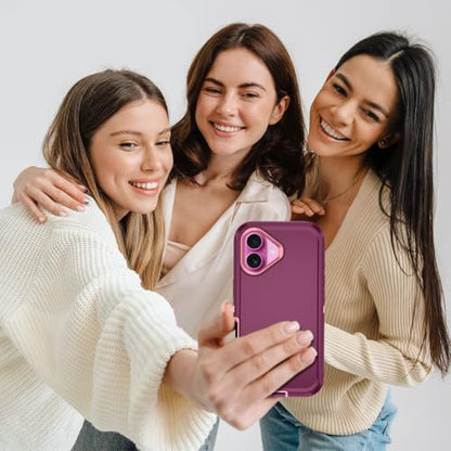 for iPhone 16 Case Heavy Duty Protective Shockproof Dropproof 3-Layer Full Body Protection [Without Screen Protector] Tough Rugged Cover for Apple iPhone 16 6.1 inch 2024,Purple/Pink - color: Purple/Pink