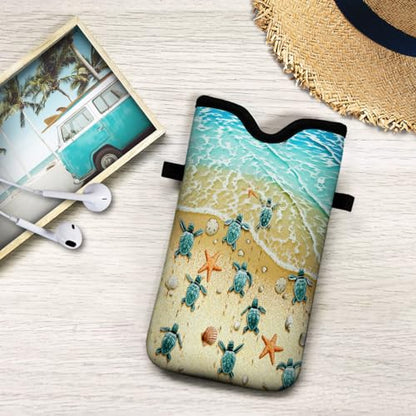 Universal Neoprene Cell Phone Pouch 7.1 X 4 in Mobile Protection Case Bag with Crossbody Strap/Neck Lanyard Sea Turtle Printed Pattern - color: Sea Turtle Printed Pattern