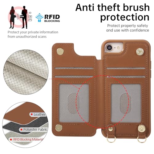 for iPhone 7/8/SE 2022/SE 2020 Wallet Case with Card Holder Slots and Strap, RFID Blocking Magnetic Flip Folio Cover, Crossbody Purse Protection Case with Kickstand,Brown Diamond - color: Brown Diamond, size: iPhone 7/8/SE 2022/SE 2020(6.6")