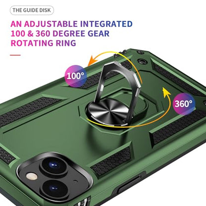 iPhone 14 Case with HD Screen Protector, Military Grade 16ft Drop Tested, Ring Shockproof, Army Green - color: Army Green, size: iphone 14