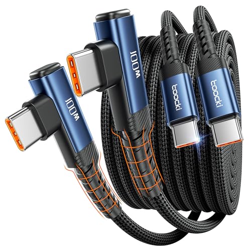 toocki 100W Right Angle Fast Charging USB C Cable, 2Pack, 3.3FT - color: Blue, size: 3.3+3.3FT