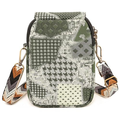SILKAREA Embroidered Cute Mini Crossbody Bag for Women Small Handbags Wristlet Wallet Bag Cell-phone Pouch Coin Purse - color: Spliced Green
