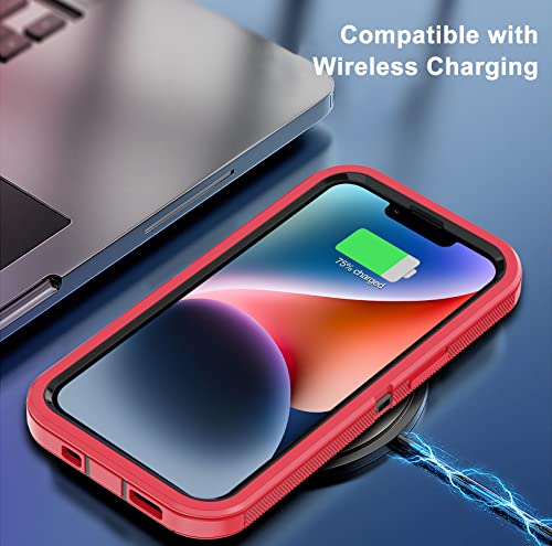 for iPhone 14 Case with 2 Screen Protector,Heavy Duty Shockproof Dropproof Dust Proof Full Body Rugged 3-Layer Military Tough Durable Protective Cover for Apple iPhone 14 6.1" (Red/Black) - color: Red/Black