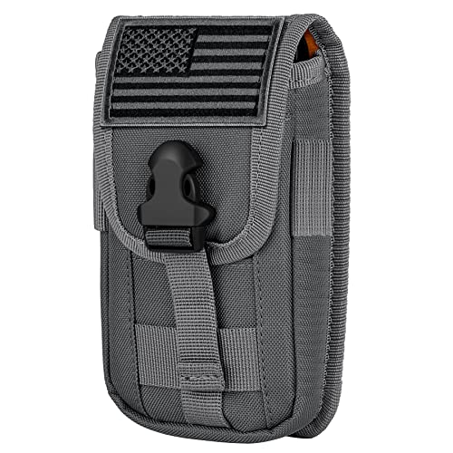 Tactical Phone Holster Pouch Case, Molle Gadget Bag Molle Attachment Belt Holder Waist Bag for 4.7"-6.9" with US Flag Patch for iPhone 18 Pro Max/17 Pro/16 Pro/15 Pro - color: Gray