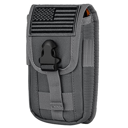 Tactical Phone Holster Pouch Case, Molle Gadget Bag Molle Attachment Belt Holder Waist Bag for 4.7"-6.9" with US Flag Patch for iPhone 18 Pro Max/17 Pro/16 Pro/15 Pro - color: Gray
